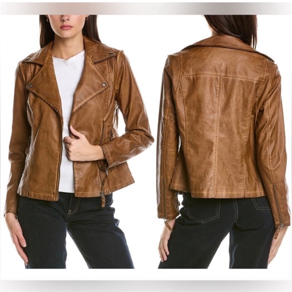 Max Studio Faux Leather Tan Biker Jacket